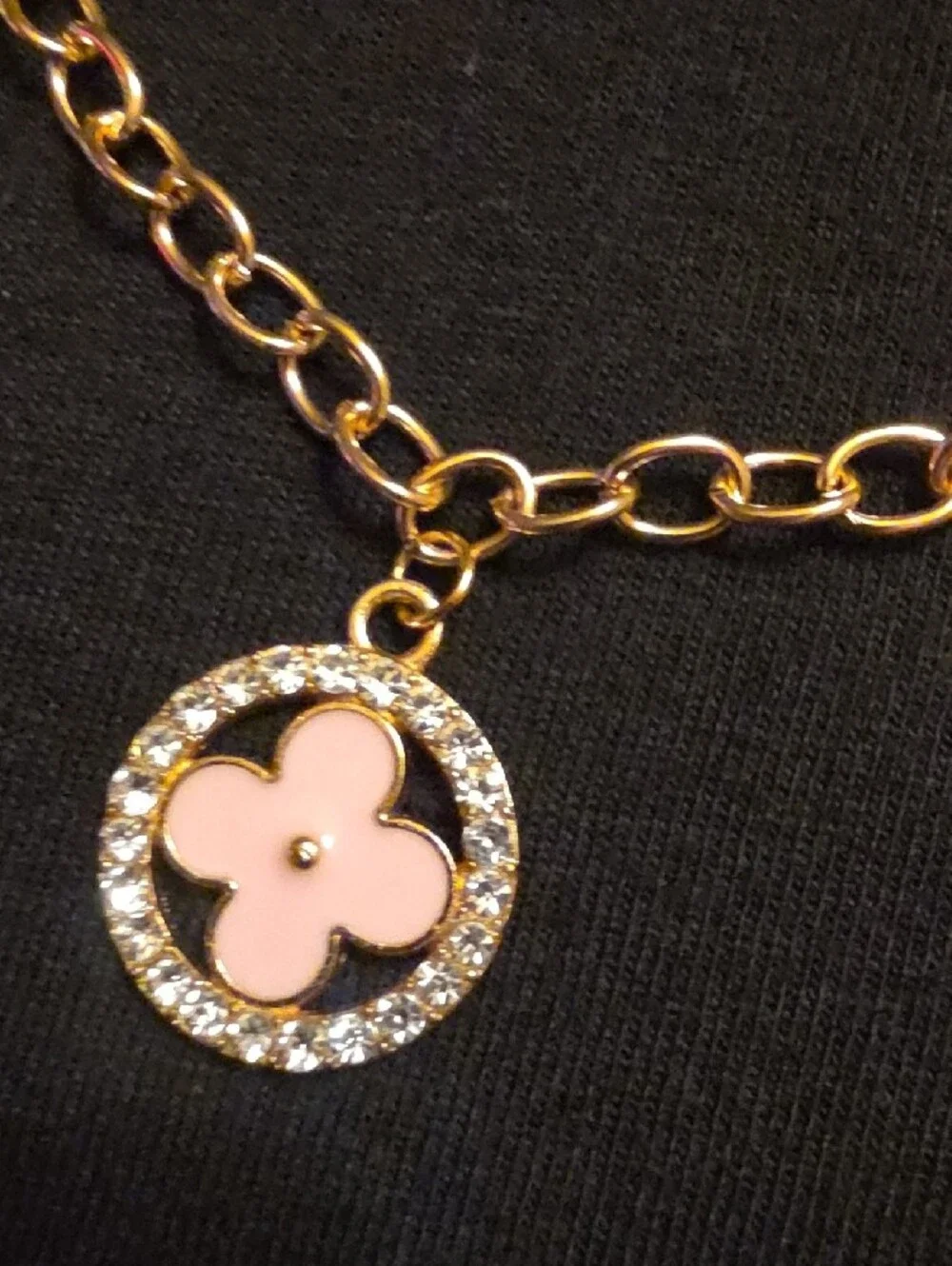 Gold Chain Bracelet with Pink and White Flower Charms